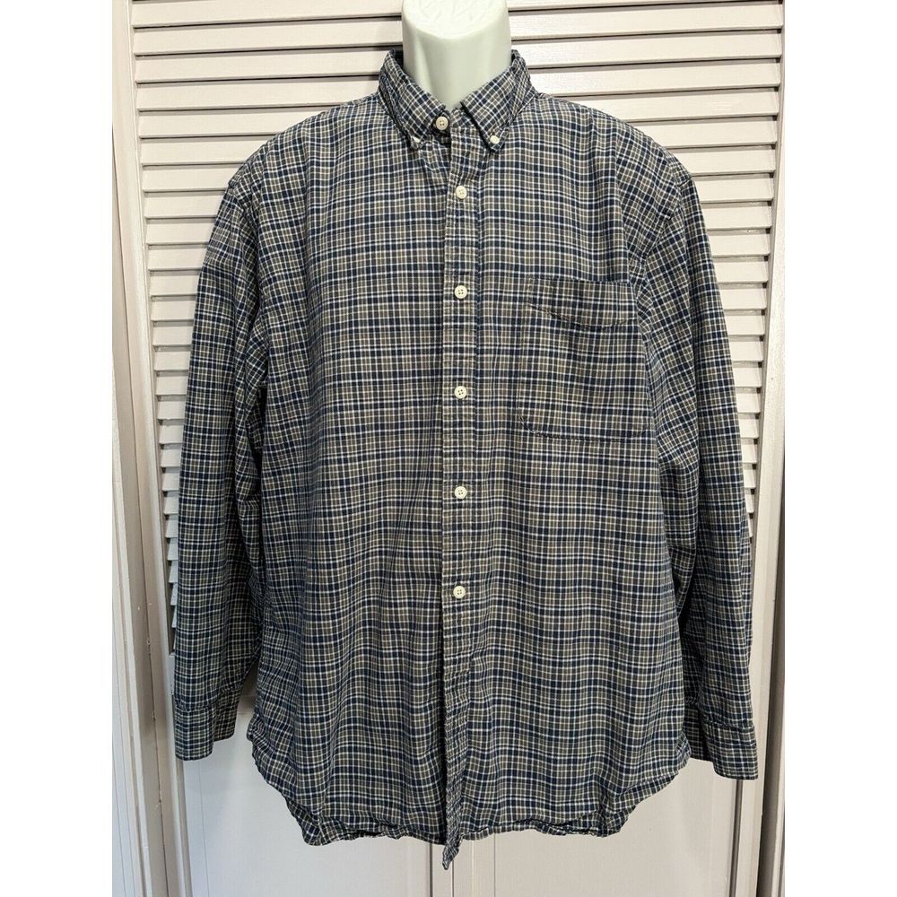 Mossimo Blue/Green Plaid Flannel Shirt Button Up Long Sleeve Size Large Cotton